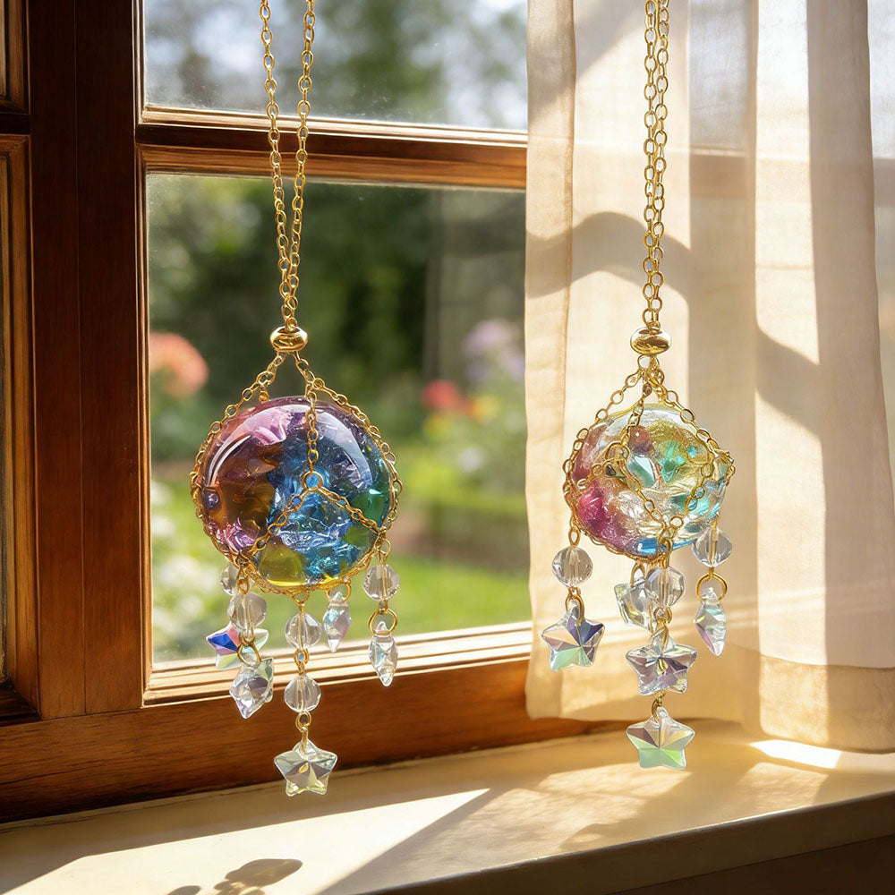 2 Pcs - Iridescent Cracked Ice Crystal Ball Window Hanging Suncatcher-View 1-Next Deal Shop