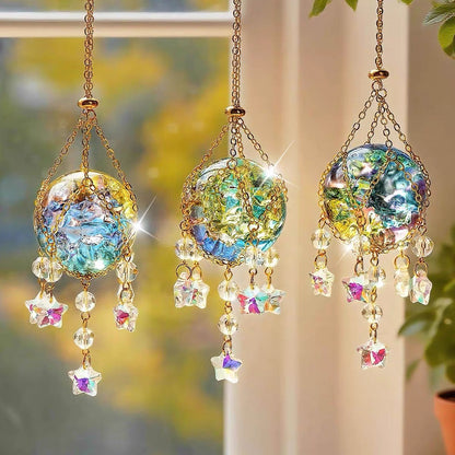 Iridescent Crystal Cracked Ice Suncatcher - 2-Piece, Window Hanging Decor