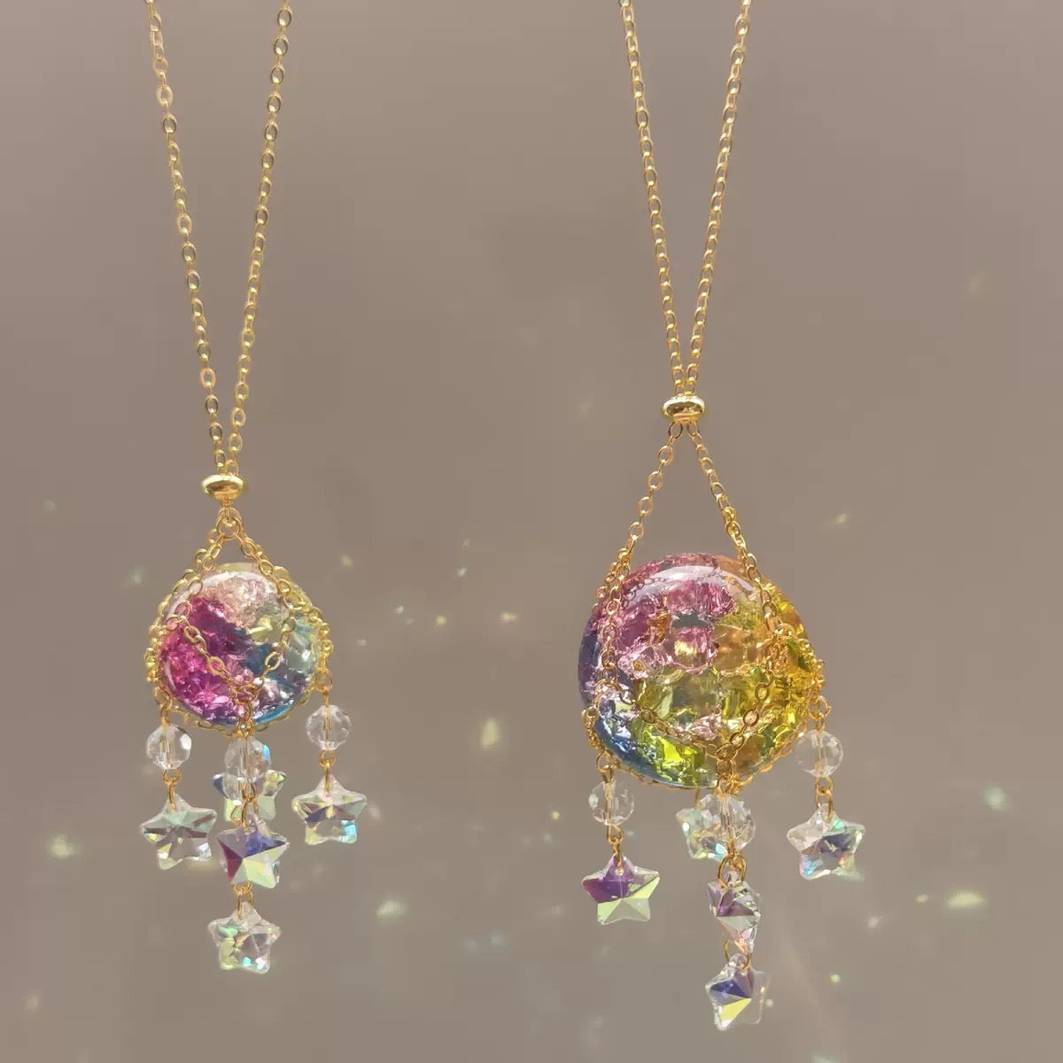 Iridescent Crystal Cracked Ice Suncatcher - 2-Piece, Window Hanging Decor