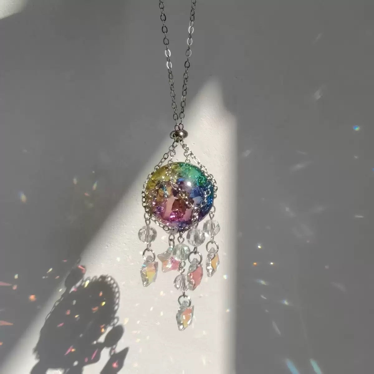 Iridescent Crystal Cracked Ice Suncatcher - 2-Piece, Window Hanging Decor