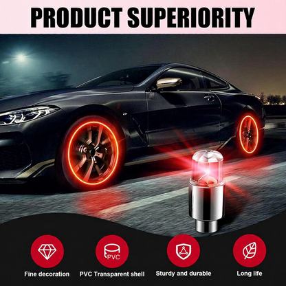 LED Car Tire Valve Cap Lights - 4 Pack, Motion-Activated Wheel Light for Bike & Car