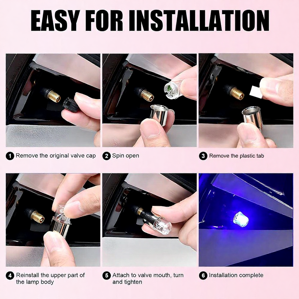 LED Car Tire Valve Cap Lights - 4 Pack, Motion-Activated Wheel Light for Bike & Car