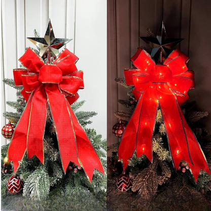 LED Light Up Christmas Ribbon Bow Decor - 2 Pcs, Home Xmas Tree Wreath Door Holiday Party Festive Decor