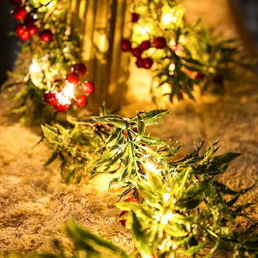 LED Red Berry Pine Needle Christmas Lights - Home Xmas Holiday Party Decor Lighting