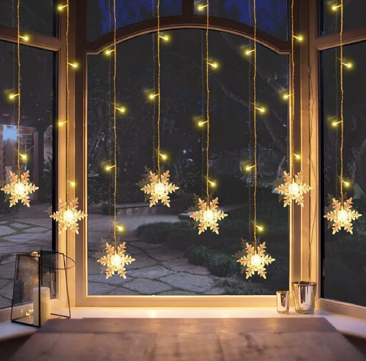 LED Snowflake Curtain Light - 13 ft, Home Window Holiday Party Festival Decor Lighting