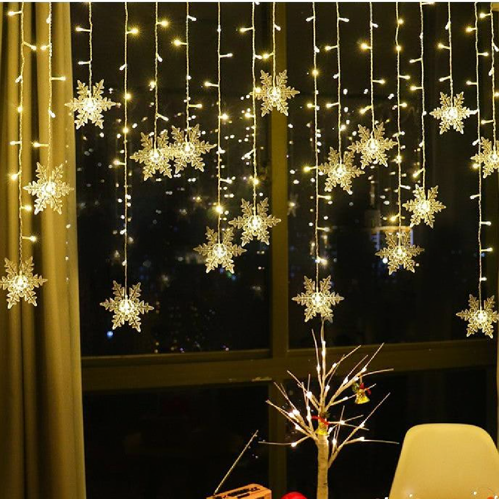 LED Snowflake Curtain Light - 13 ft, Home Window Holiday Party Festival Decor Lighting