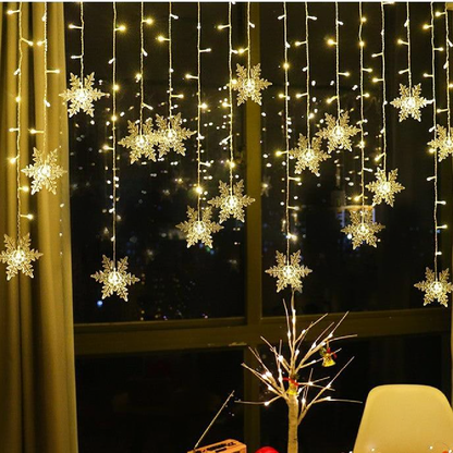 LED Snowflake Curtain Light - 13 ft, Home Window Holiday Party Festival Decor Lighting