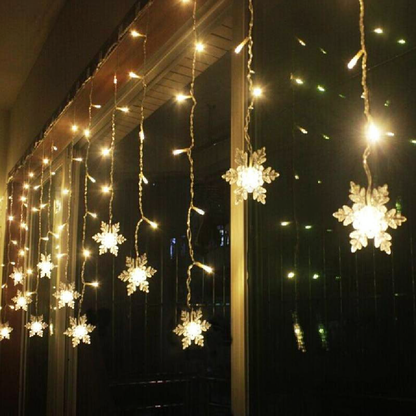 LED Snowflake Curtain Light - 13 ft, Home Window Holiday Party Festival Decor Lighting