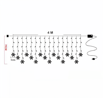 LED Snowflake Curtain Light - 13 ft, Home Window Holiday Party Festival Decor Lighting