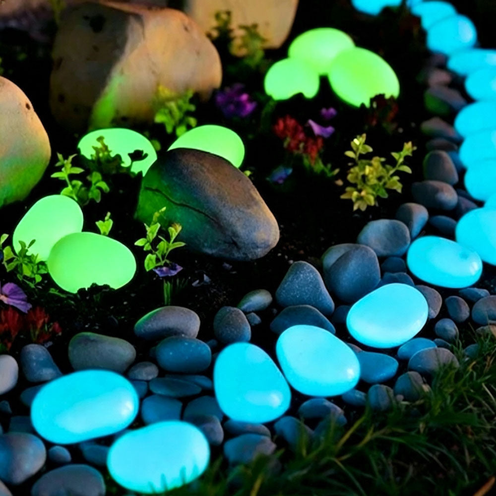 Luminous Glow-in-the-Dark Garden Pebbles - 10-Pack (1.7-Inch), Pathway & Lawn Decor-blue-View 2-Next Deal Shop