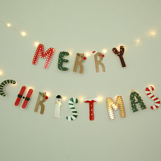 Merry Christmas Hanging Banner & LED String Lights Combo Set