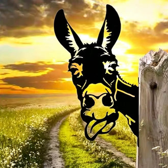 Metal Donkey Silhouette Yard Art ‑ 9.8-Inch, Garden Fence Decor
