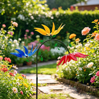 Metal Flower Wind Spinner Garden Stake ‑ Yard & Lawn Outdoor Yard Art