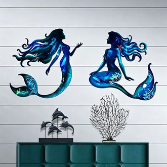 Metal Mermaid Ocean‑Theme Wall Decor ‑ 11.8-Inch Patio & Indoor Wall Art Decor