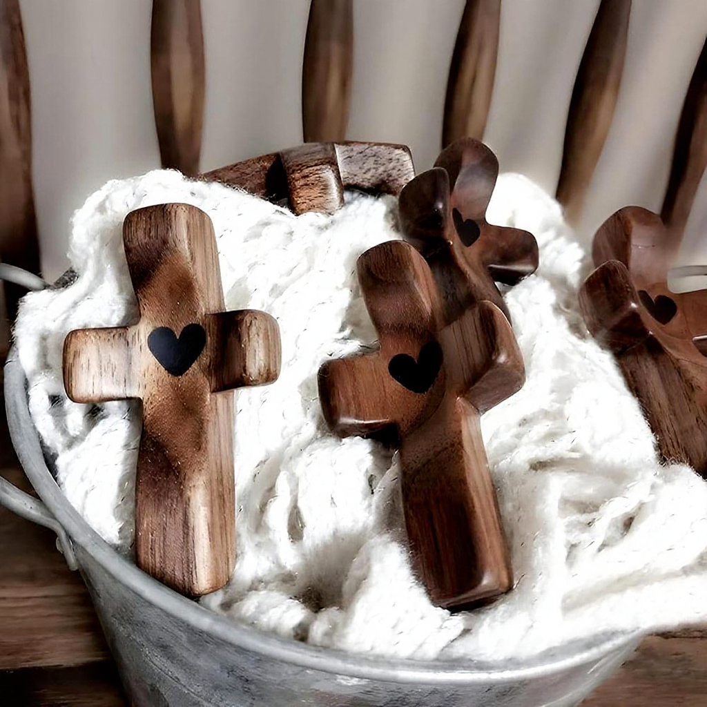 Mini Wooden Handheld Pocket Cross - Novelty Religious Keepsake for Prayer & Comfort