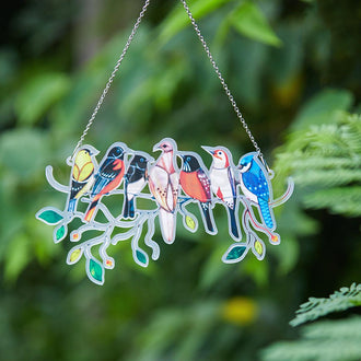 Multi-colored Birds on a Wire Suncatcher