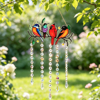 Multicolored Birds on Branch Crystal Suncatcher Window Hanging - 15.7-Inch, Window Decor