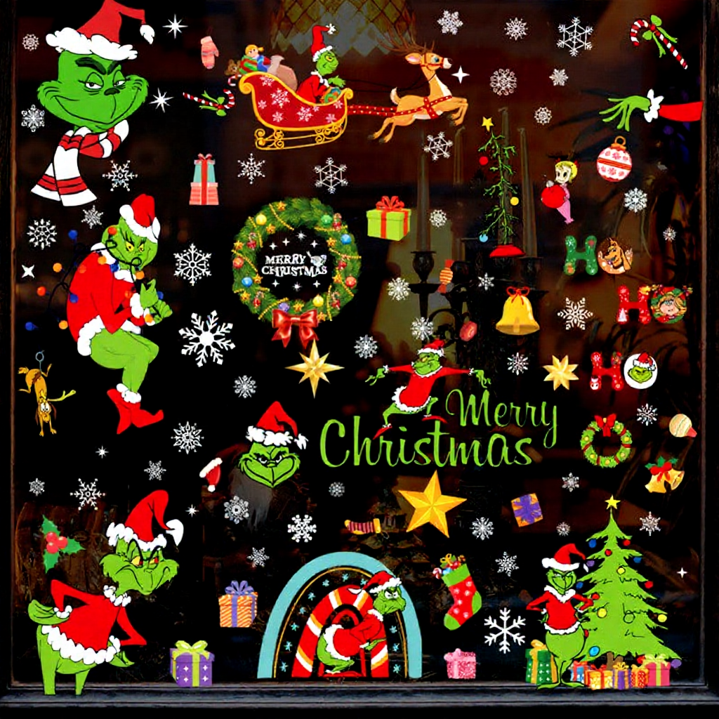 Naughty Christmas Static Window Clings - 8 Sheets, Holiday Window Decal