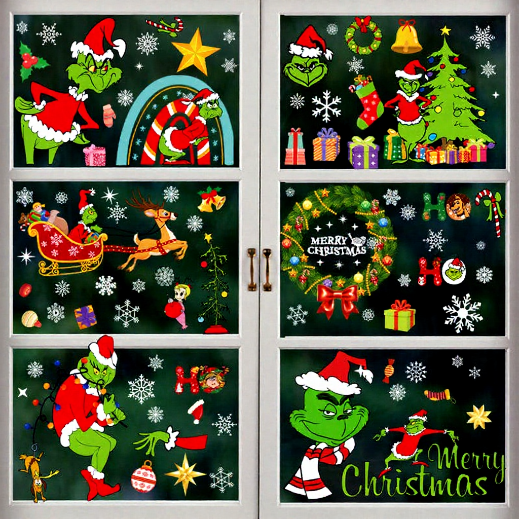 Naughty Christmas Static Window Clings - 8 Sheets, Holiday Window Decal