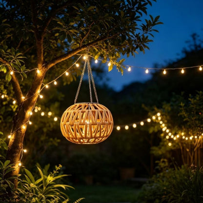 Solar Powered LED Rattan Hanging Lantern Light - Outdoor Decorative Lamp for Patio Yard Garden Porch