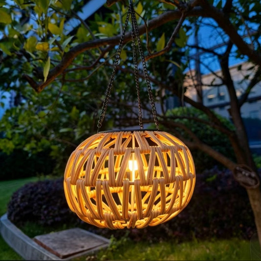 Solar Powered LED Rattan Hanging Lantern Light - Outdoor Decorative Lamp for Patio Yard Garden Porch