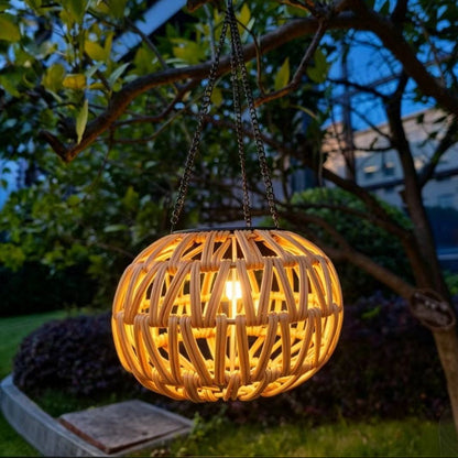 Solar Powered LED Rattan Hanging Lantern Light - Outdoor Decorative Lamp for Patio Yard Garden Porch