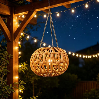 Solar Powered LED Rattan Hanging Lantern Light - Outdoor Decorative Lamp for Patio Yard Garden Porch