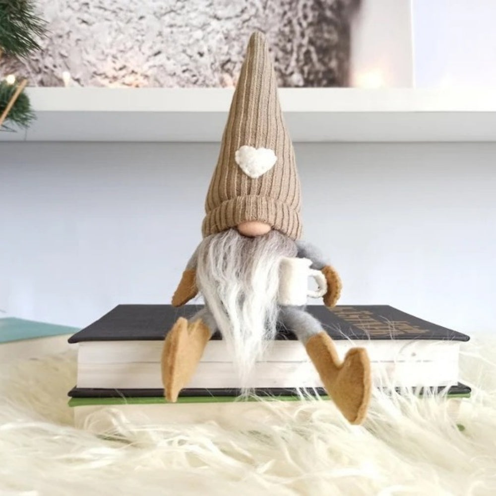 Handmade Coffee Loving Gnome Decor - Set of 2, Home Tabletop Shelf Holiday Decor
