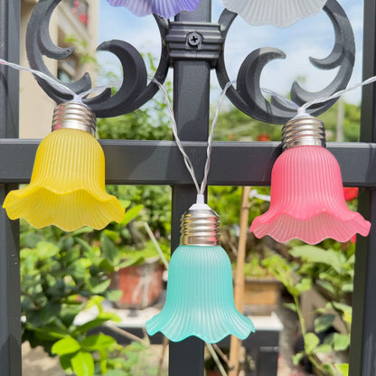 Battery Powered Flower Bulb Fairy String Lights - 6.56 ft, 10 LED, Home Patio Garden Yard Holiday Party Decor