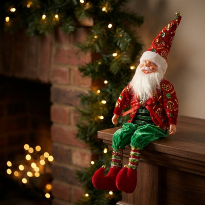 Handmade Christmas Elf Decoration - Tabletop Holiday Home Mantel Shelf Decor