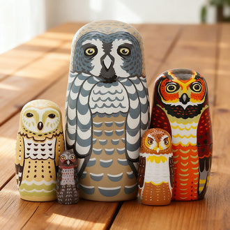 Owl Family Nesting Wooden Doll Set
