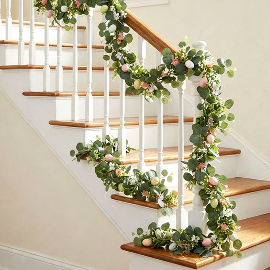Pastel Easter Egg & Eucalyptus Garland  -  5.58 ft, Mantel & Door Spring Holiday Decor