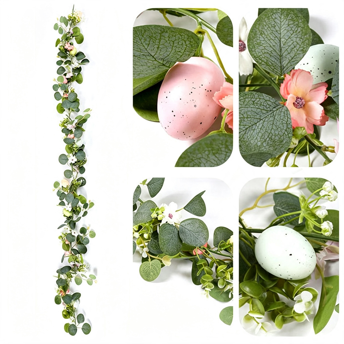 Pastel Easter Egg & Eucalyptus Garland  -  5.58 ft, Mantel & Door Spring Holiday Decor