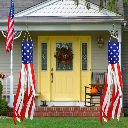 Patriotic American Flag Windsock with LED Lights - 2 Pack, Outdoor Yard Patio Holiday Party Hanging Decor