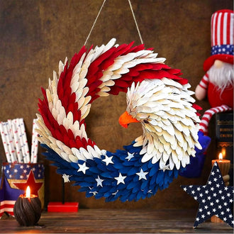 Patriotic Bald‑Eagle Wooden Door Wreath ‑ 11.8-Inch, Front‑Door Outdoor Decor