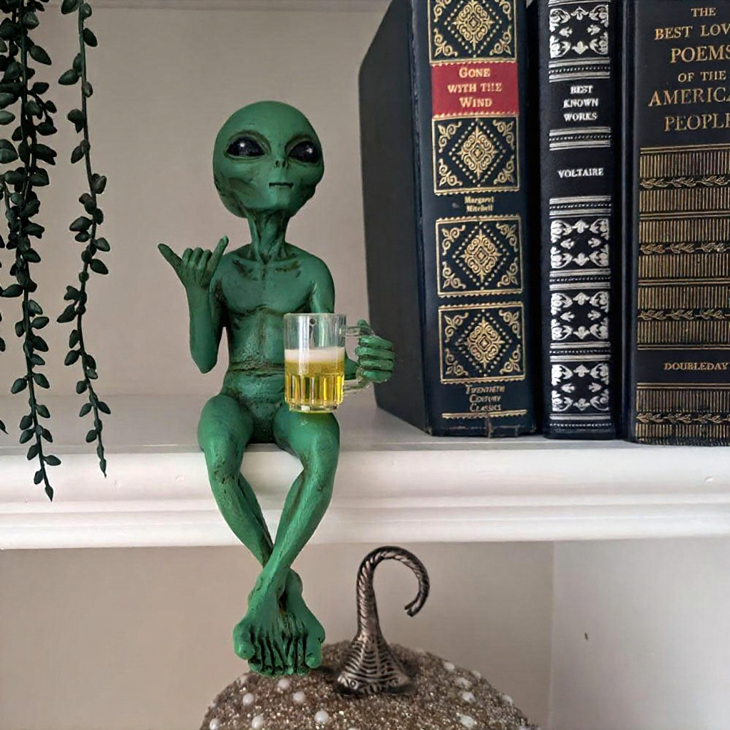 Playful Novelty Resin Relaxing Alien with Beer Figurine - Desk & Shelf Decor