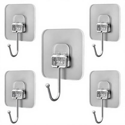 Practical Heavy Duty Self Adhesive Wall Hook - 5 Pcs, Supports up to 15lb, Home Bathroom Kitchen Office Wall Mount Storage Organizer