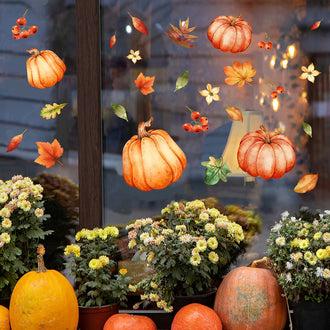 Pumpkin and Maple Leaf Window Clings