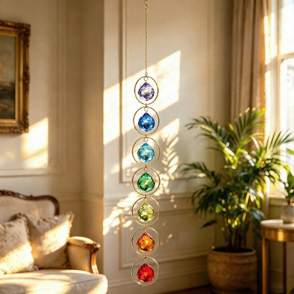 Rainbow Chakra Crystal Suncatcher  -  Window & Porch Hanging Decor
