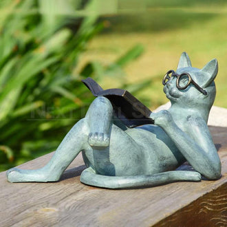 Reading Cat Garden Statue