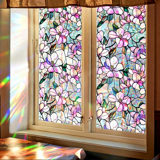 Retro Style Floral Window Privacy Film - Decorative Home Window Accessory