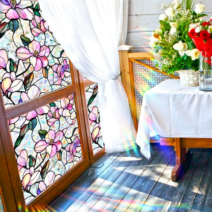 Retro Style Floral Window Privacy Film - Decorative Home Window Accessory