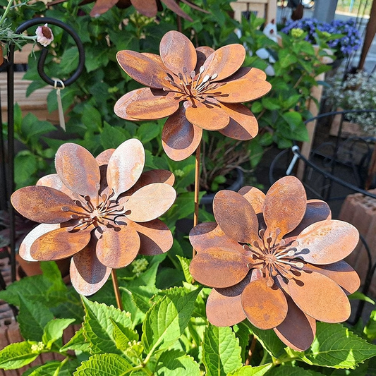 Rustic Antique Metal Flower Garden Stake - 13.8-Inch Tall, Lawn & Yard Decor-View 1-Next Deal Shop