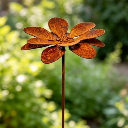 Rustic Antique Metal Flower Garden Stake - 13.8-Inch Tall, Lawn & Yard Decor