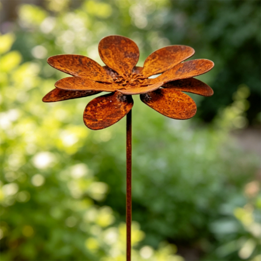 Rustic Antique Metal Flower Garden Stake - 13.8-Inch Tall, Lawn & Yard Decor