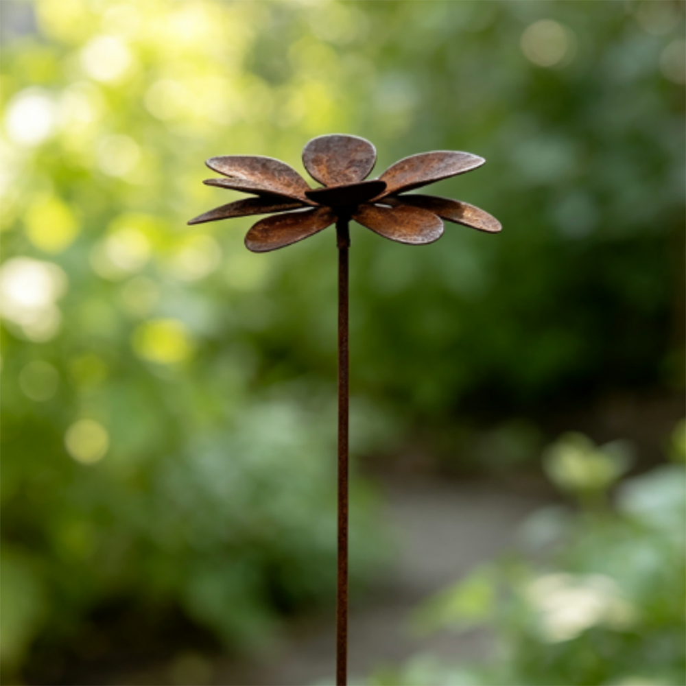 Rustic Antique Metal Flower Garden Stake - 13.8-Inch Tall, Lawn & Yard Decor