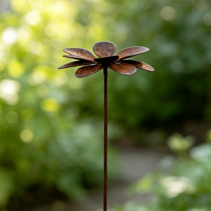 Rustic Antique Metal Flower Garden Stake - 13.8-Inch Tall, Lawn & Yard Decor