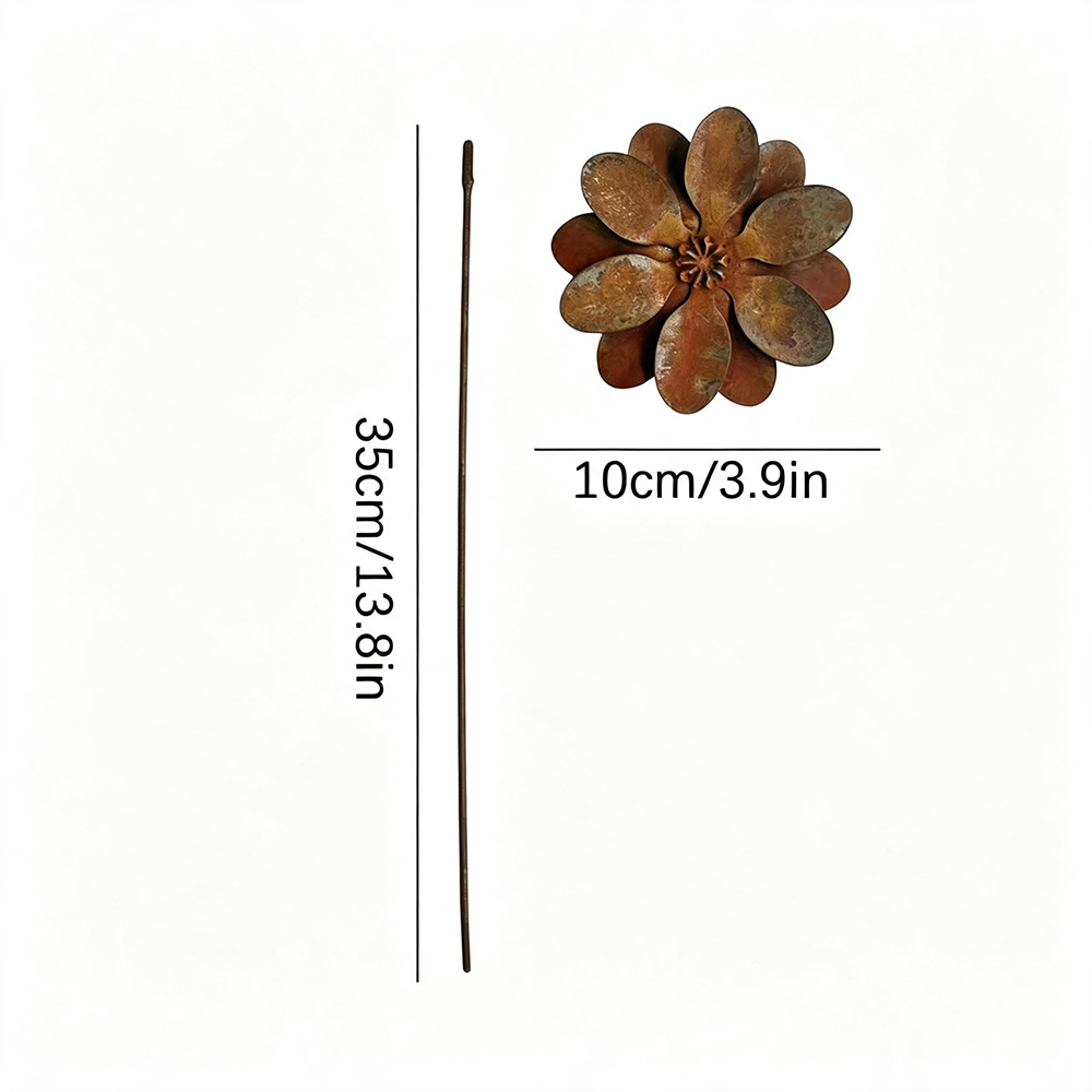 Rustic Antique Metal Flower Garden Stake - 13.8-Inch Tall, Lawn & Yard Decor-View 4-Next Deal Shop