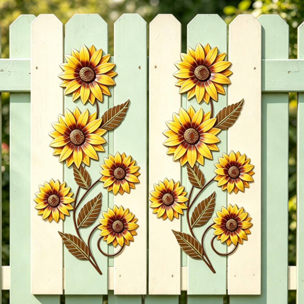 Rustic Farmhouse Painted Metal Sunflower Wall Decor - Set of 2 (11.8-Inch), Patio & Fence Decor