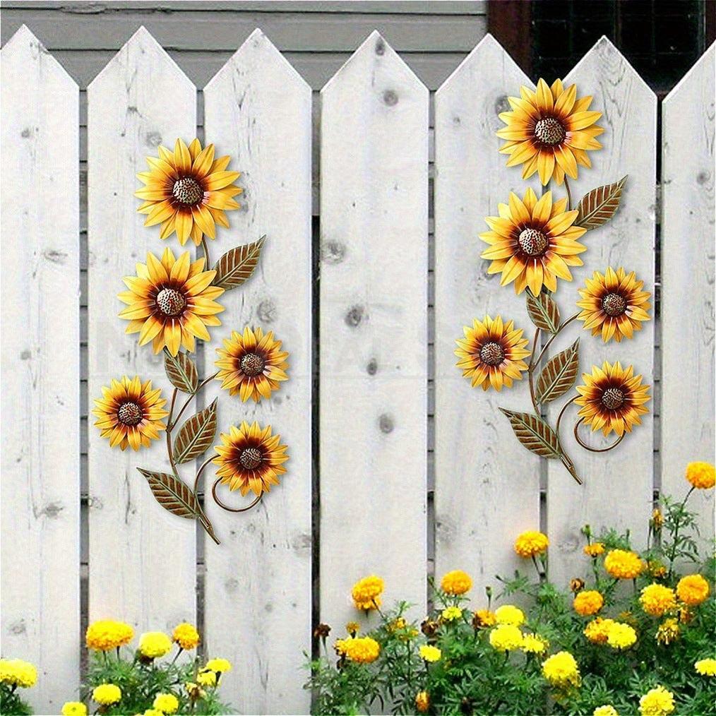 Rustic Farmhouse Painted Metal Sunflower Wall Decor - Set of 2 (11.8-Inch), Patio & Fence Decor